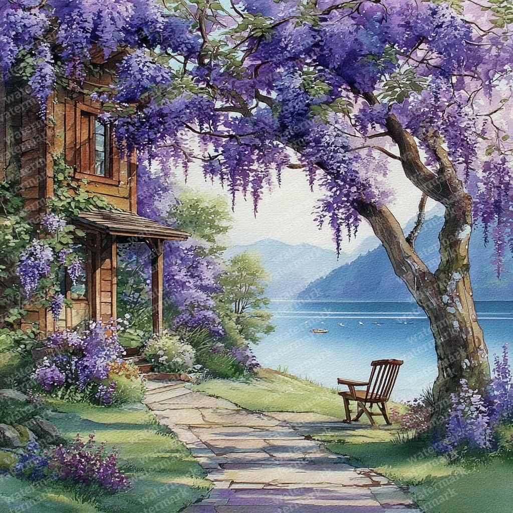 【商用利用可】藤の花風景の水彩クリップアート40点セット|高解像度JPG|和風・ナチュラルランドスケープ素材|ペーパークラフト・ジャンクジャーナル素材