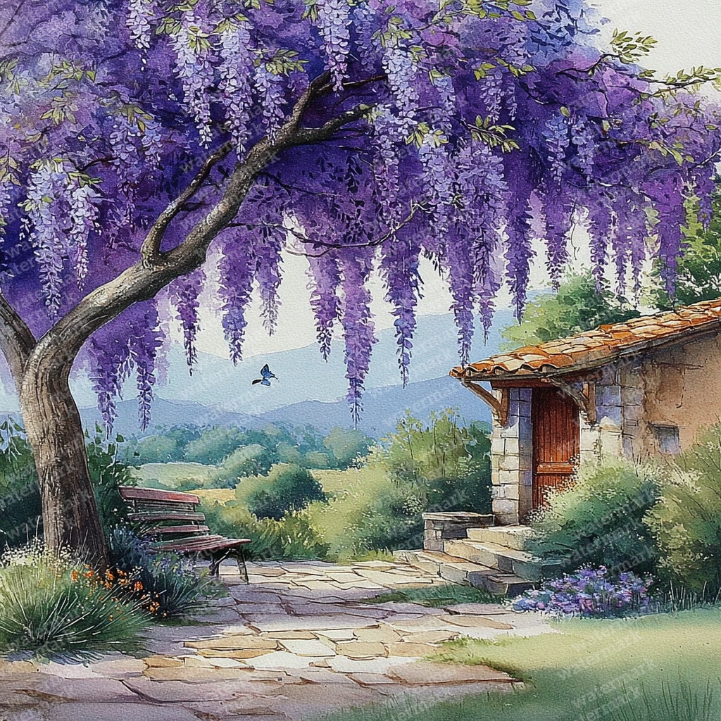 【商用利用可】藤の花風景の水彩クリップアート40点セット|高解像度JPG|和風・ナチュラルランドスケープ素材|ペーパークラフト・ジャンクジャーナル素材