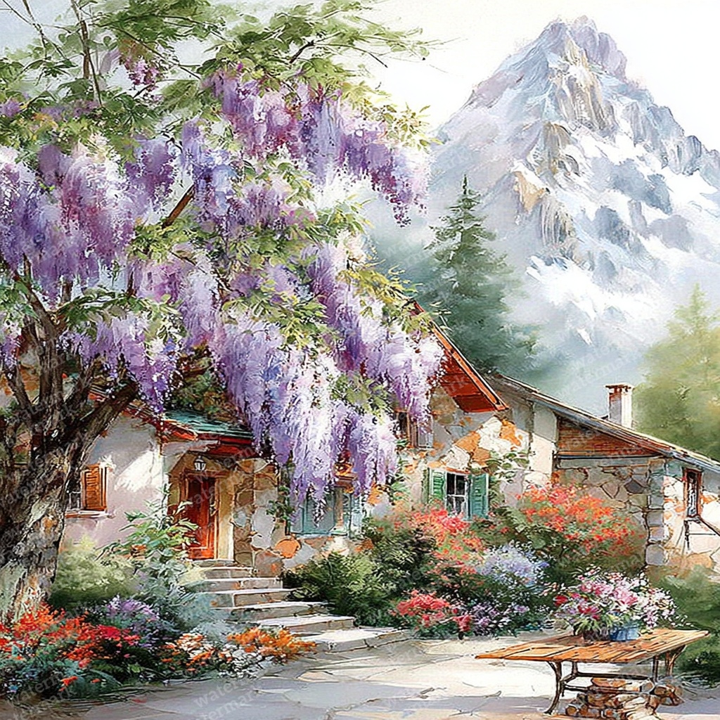 【商用利用可】藤の花風景の水彩クリップアート40点セット|高解像度JPG|和風・ナチュラルランドスケープ素材|ペーパークラフト・ジャンクジャーナル素材