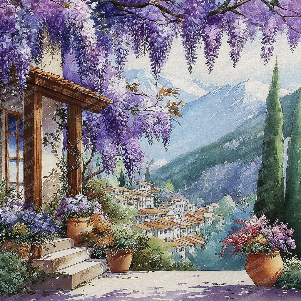 【商用利用可】藤の花風景の水彩クリップアート40点セット|高解像度JPG|和風・ナチュラルランドスケープ素材|ペーパークラフト・ジャンクジャーナル素材