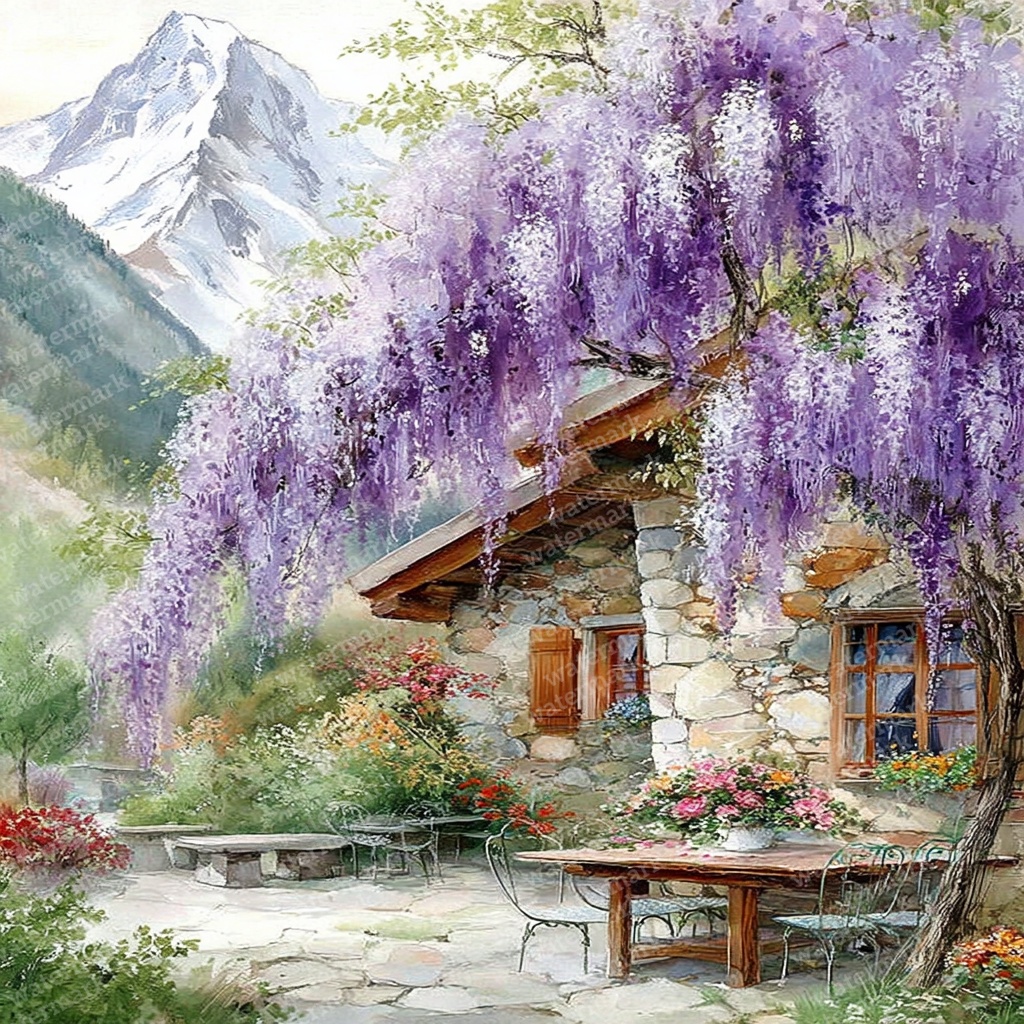 【商用利用可】藤の花風景の水彩クリップアート40点セット|高解像度JPG|和風・ナチュラルランドスケープ素材|ペーパークラフト・ジャンクジャーナル素材