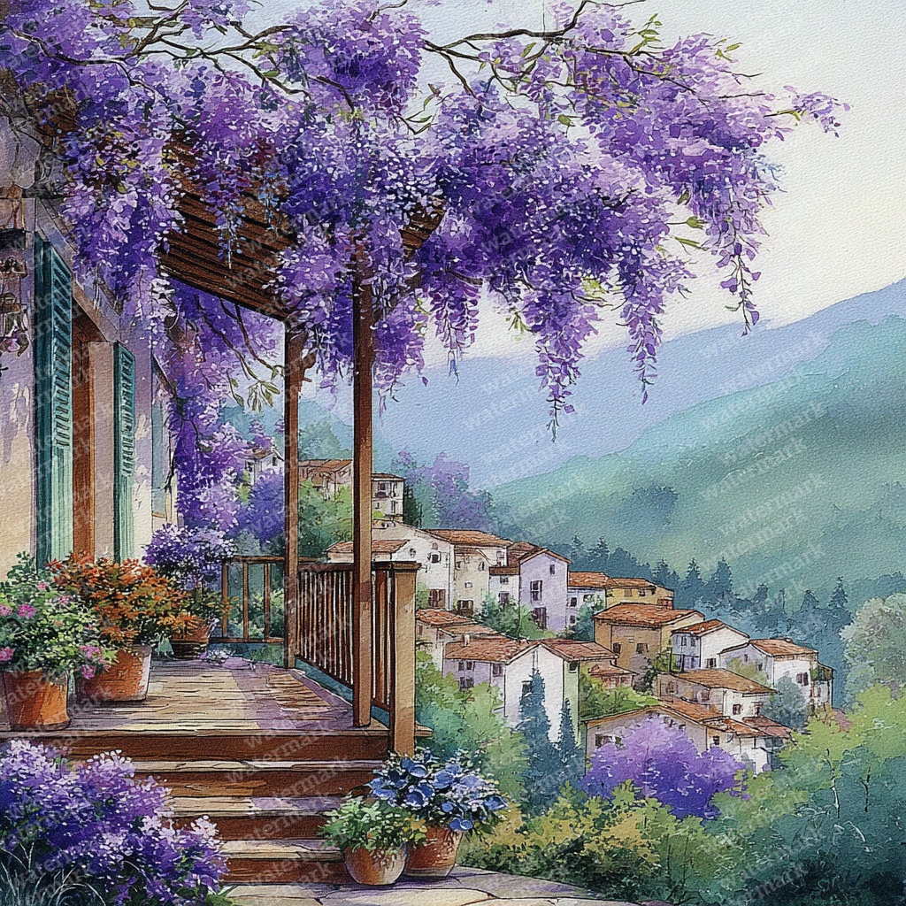 【商用利用可】藤の花風景の水彩クリップアート40点セット|高解像度JPG|和風・ナチュラルランドスケープ素材|ペーパークラフト・ジャンクジャーナル素材