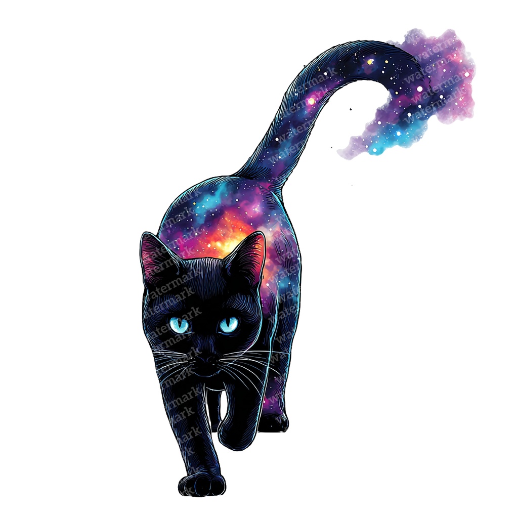 【商用利用可】ギャラクシーキャットの水彩クリップアート20点セット|高解像度・透過PNG|宇宙猫・ファンタジー素材|ペーパークラフト・ジャンクジャーナル素材