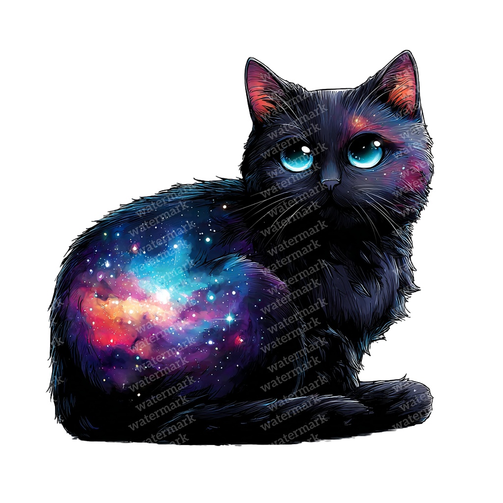 【商用利用可】ギャラクシーキャットの水彩クリップアート20点セット|高解像度・透過PNG|宇宙猫・ファンタジー素材|ペーパークラフト・ジャンクジャーナル素材