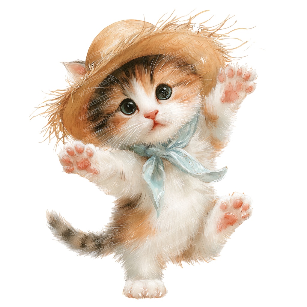 【商用利用可】かわいい子猫の水彩クリップアート20点セット|高解像度・透過PNG|猫素材・アニマルイラスト|ペーパークラフト・ジャンクジャーナル素材