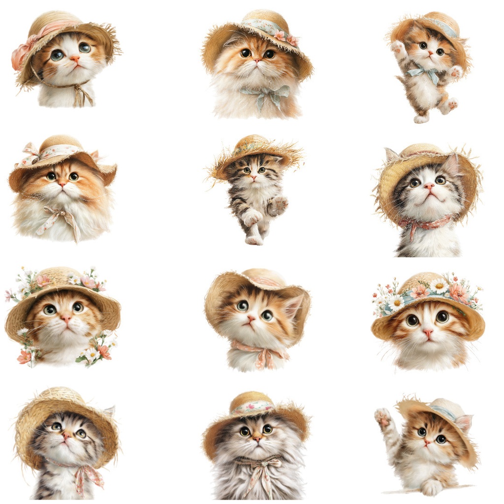 【商用利用可】かわいい子猫の水彩クリップアート20点セット|高解像度・透過PNG|猫素材・アニマルイラスト|ペーパークラフト・ジャンクジャーナル素材