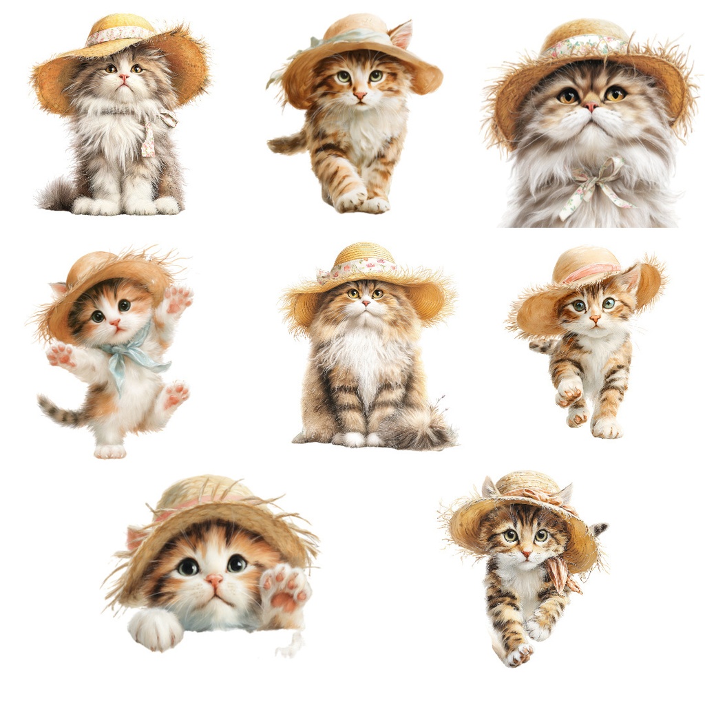【商用利用可】かわいい子猫の水彩クリップアート20点セット|高解像度・透過PNG|猫素材・アニマルイラスト|ペーパークラフト・ジャンクジャーナル素材