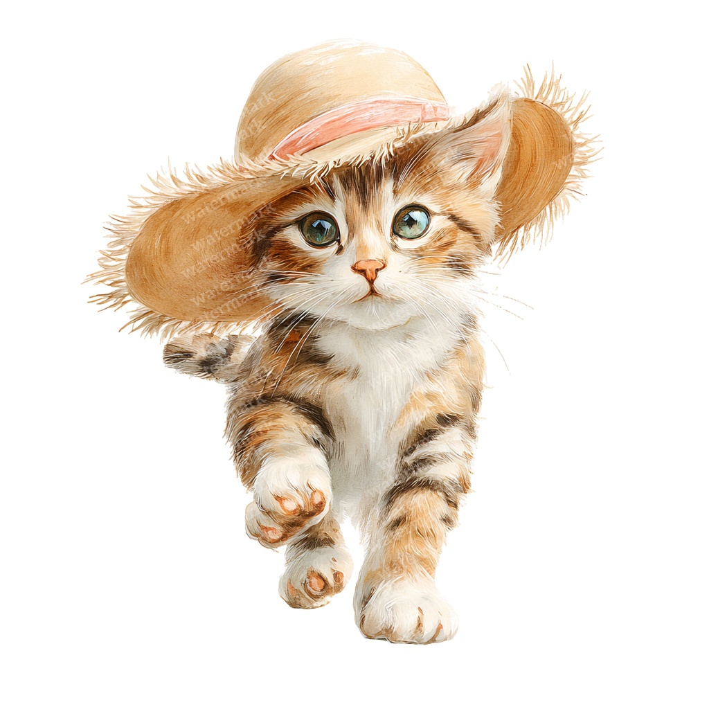 【商用利用可】かわいい子猫の水彩クリップアート20点セット|高解像度・透過PNG|猫素材・アニマルイラスト|ペーパークラフト・ジャンクジャーナル素材