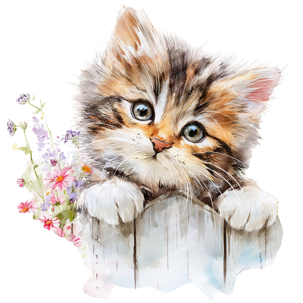 【商用利用可】ふわふわ子猫の水彩クリップアート12点セット|高解像度・透過PNG|猫素材・アニマルイラスト|ペーパークラフト・ジャンクジャーナル素材