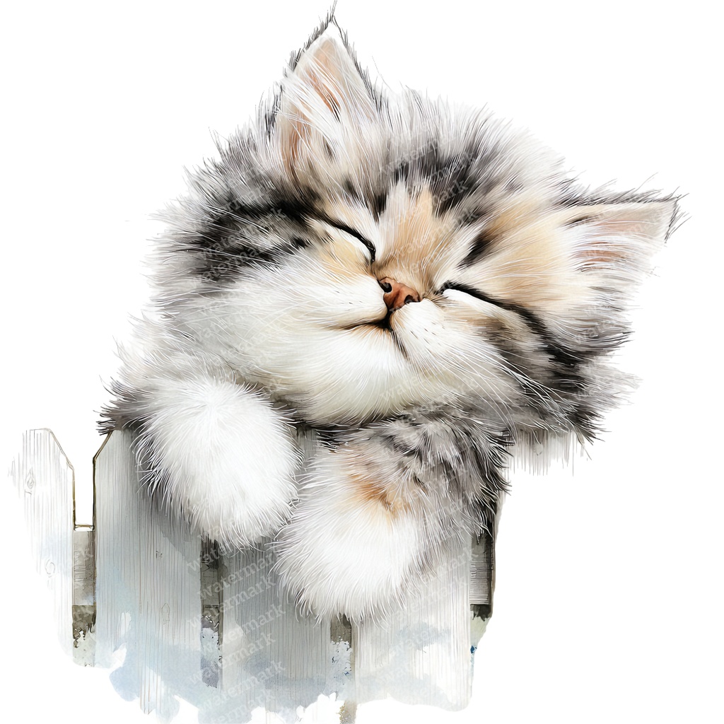 【商用利用可】ふわふわ子猫の水彩クリップアート12点セット|高解像度・透過PNG|猫素材・アニマルイラスト|ペーパークラフト・ジャンクジャーナル素材