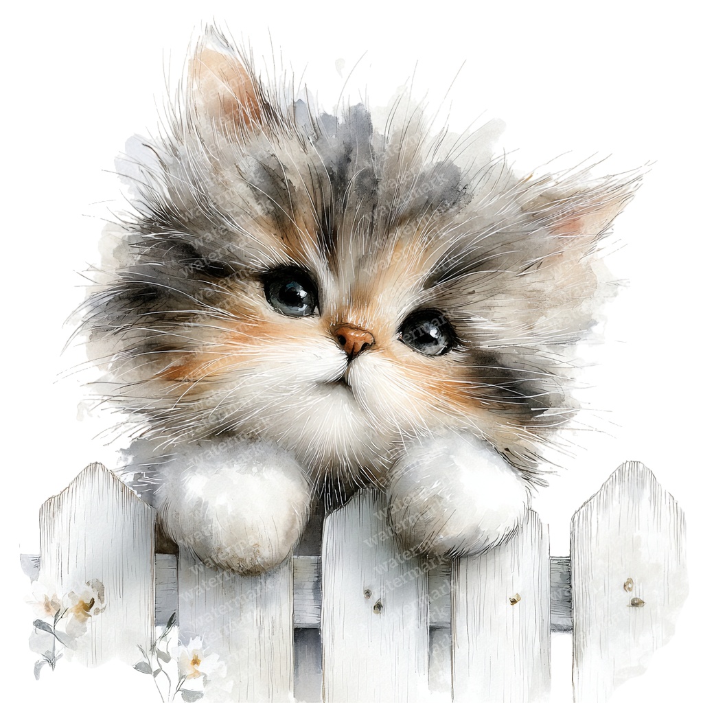 【商用利用可】ふわふわ子猫の水彩クリップアート12点セット｜高解像度・透過PNG｜猫素材・アニマルイラスト｜ペーパークラフト・ジャンクジャーナル素材