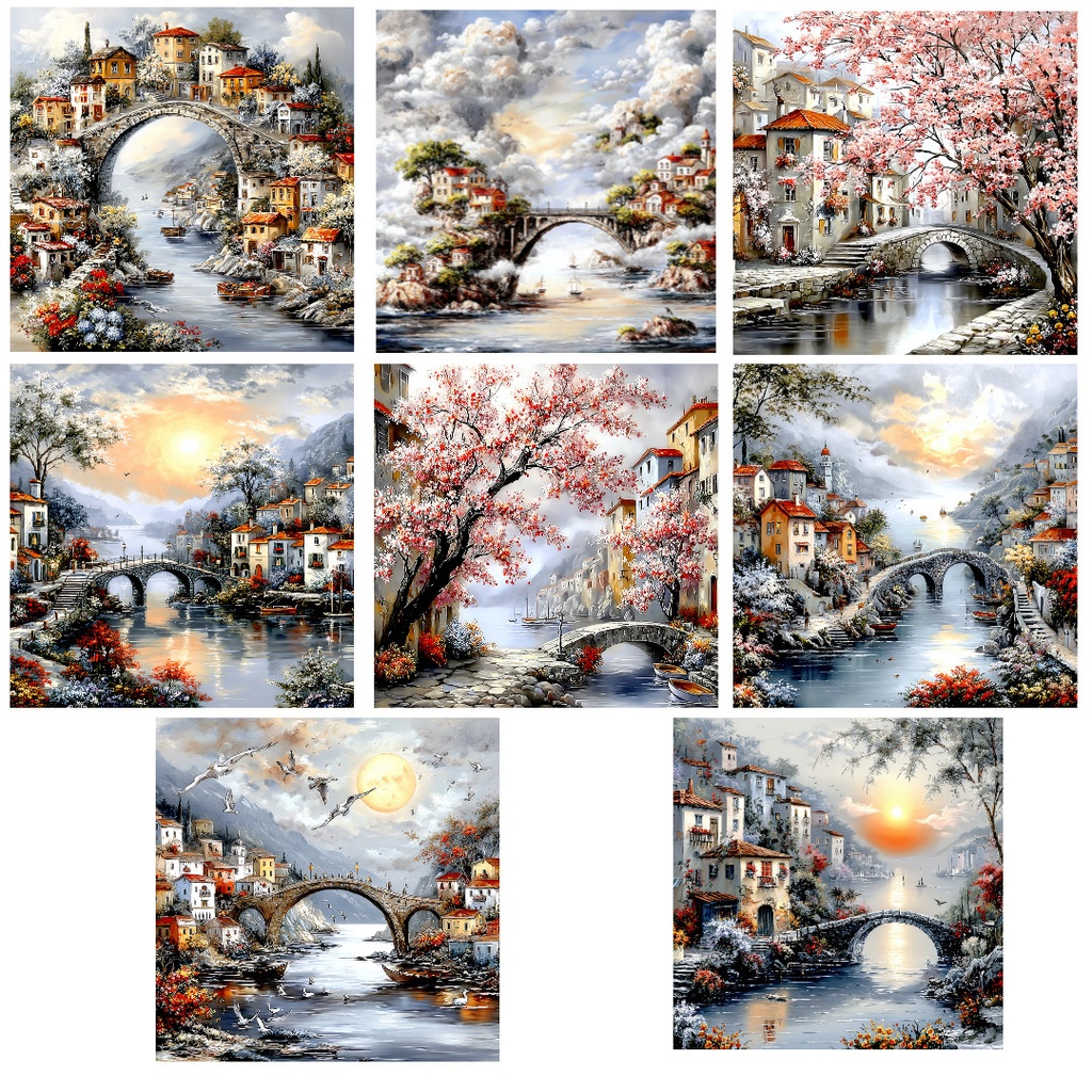 【商用利用可】ファンタジー海辺の街の水彩クリップアート20点セット|高解像度JPG|幻想風景・シーサイドタウン素材|ペーパークラフト・ジャンクジャーナル素材