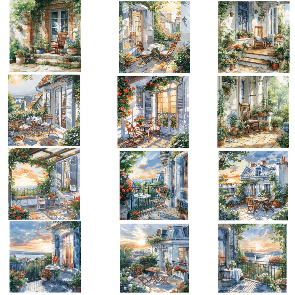 【商用利用可】夕暮れのコテージコア風景水彩クリップアート40点セット|高解像度JPG|ナチュラル・ノスタルジック素材|ペーパークラフト・ジャンクジャーナル素材