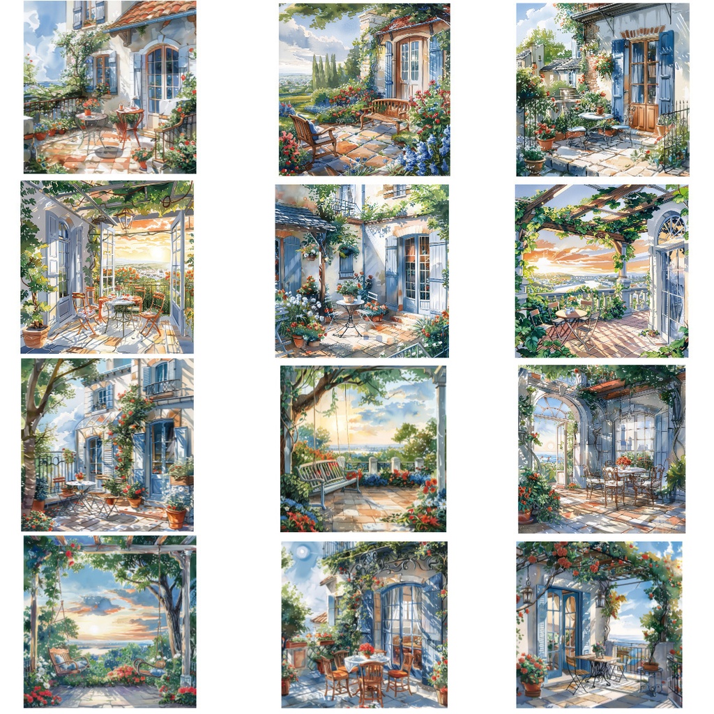 【商用利用可】夕暮れのコテージコア風景水彩クリップアート40点セット|高解像度JPG|ナチュラル・ノスタルジック素材|ペーパークラフト・ジャンクジャーナル素材