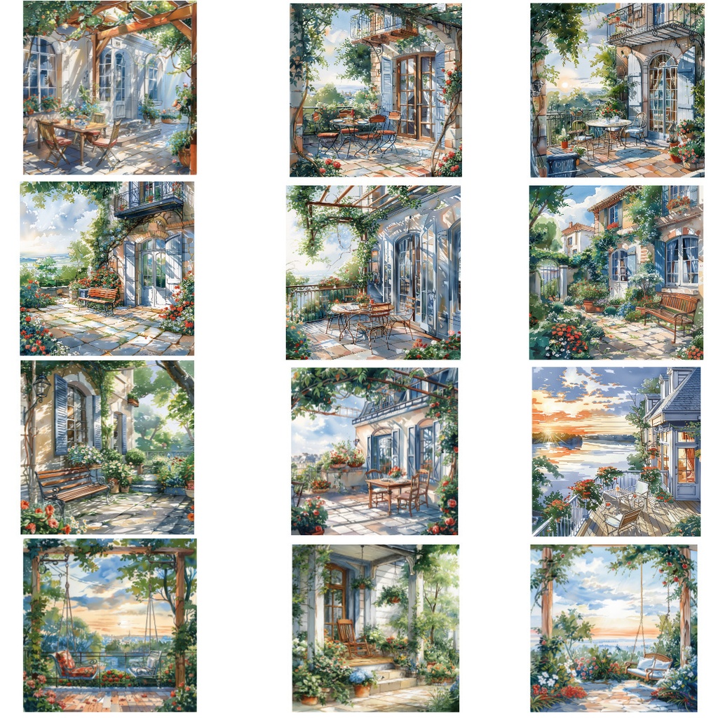 【商用利用可】夕暮れのコテージコア風景水彩クリップアート40点セット|高解像度JPG|ナチュラル・ノスタルジック素材|ペーパークラフト・ジャンクジャーナル素材