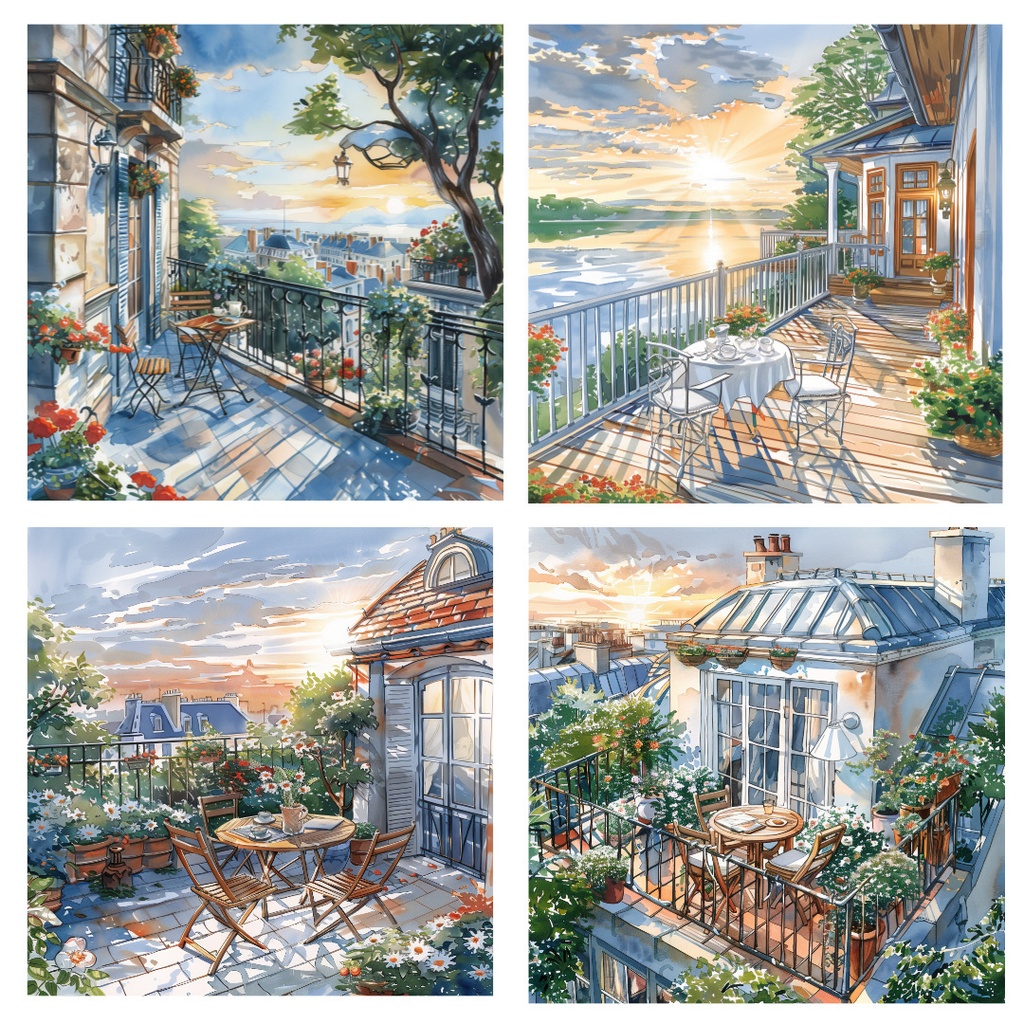 【商用利用可】夕暮れのコテージコア風景水彩クリップアート40点セット|高解像度JPG|ナチュラル・ノスタルジック素材|ペーパークラフト・ジャンクジャーナル素材