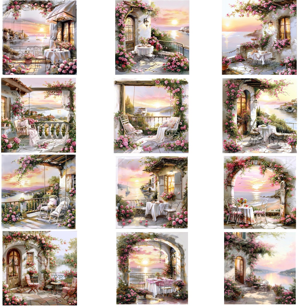 【商用利用可】ロマンチックテラスの水彩クリップアート40点セット|高解像度JPG|ヨーロッパ風景・幻想素材|ペーパークラフト・ジャンクジャーナル素材