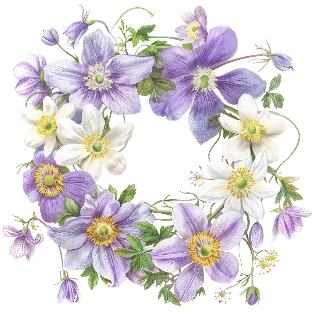 【商用利用可】ボタニカルフラワーリースの水彩クリップアート20点セット|高解像度・透過PNG|花輪・植物素材|ペーパークラフト・ジャンクジャーナル素材