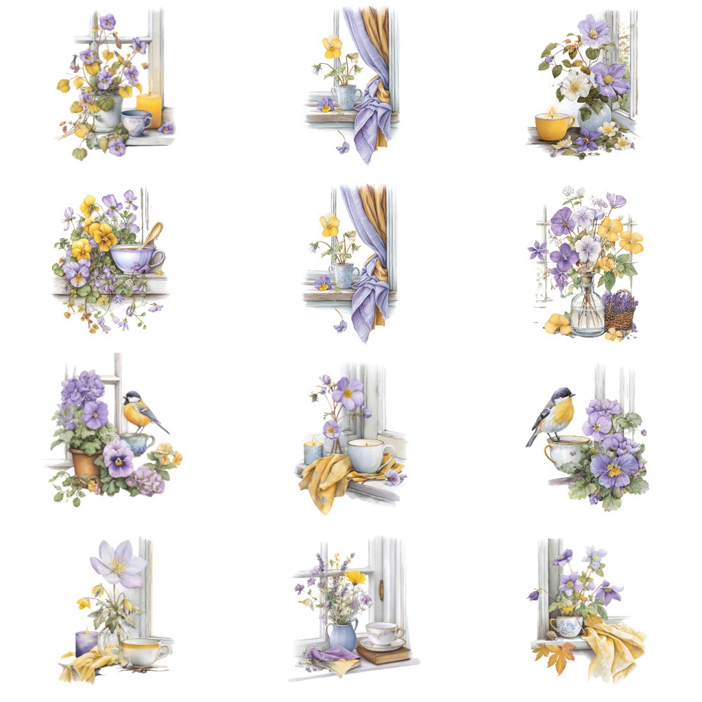 【商用利用可】窓辺コーナーの水彩クリップアート20点セット|高解像度・透過PNG|インテリア・ナチュラル素材|ペーパークラフト・ジャンクジャーナル素材