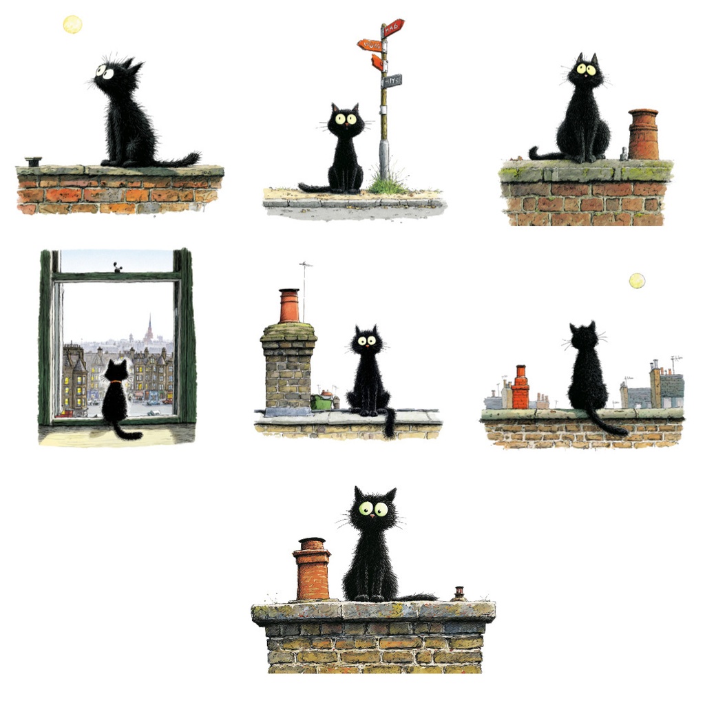 【商用利用可】黒猫の水彩クリップアート31点セット|高解像度・透過PNG|猫素材・ハロウィン・ペーパークラフト・ジャンクジャーナル素材