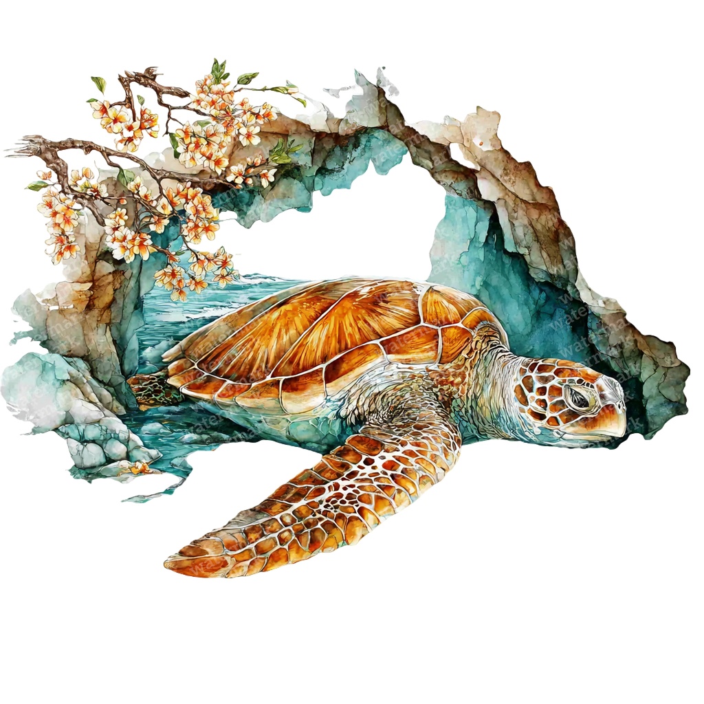 【商用利用可】ウミガメの水彩クリップアート14点セット|高解像度・透過PNG|海洋生物・ナチュラル素材|ペーパークラフト・ジャンクジャーナル素材