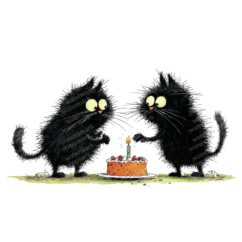 【商用利用可】黒猫バースデーの水彩クリップアート36点セット|高解像度・透過PNG|誕生日・猫素材|ペーパークラフト・ジャンクジャーナル素材