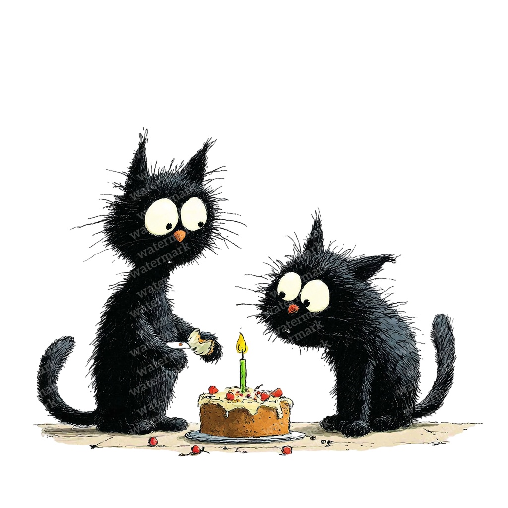 【商用利用可】黒猫バースデーの水彩クリップアート36点セット|高解像度・透過PNG|誕生日・猫素材|ペーパークラフト・ジャンクジャーナル素材