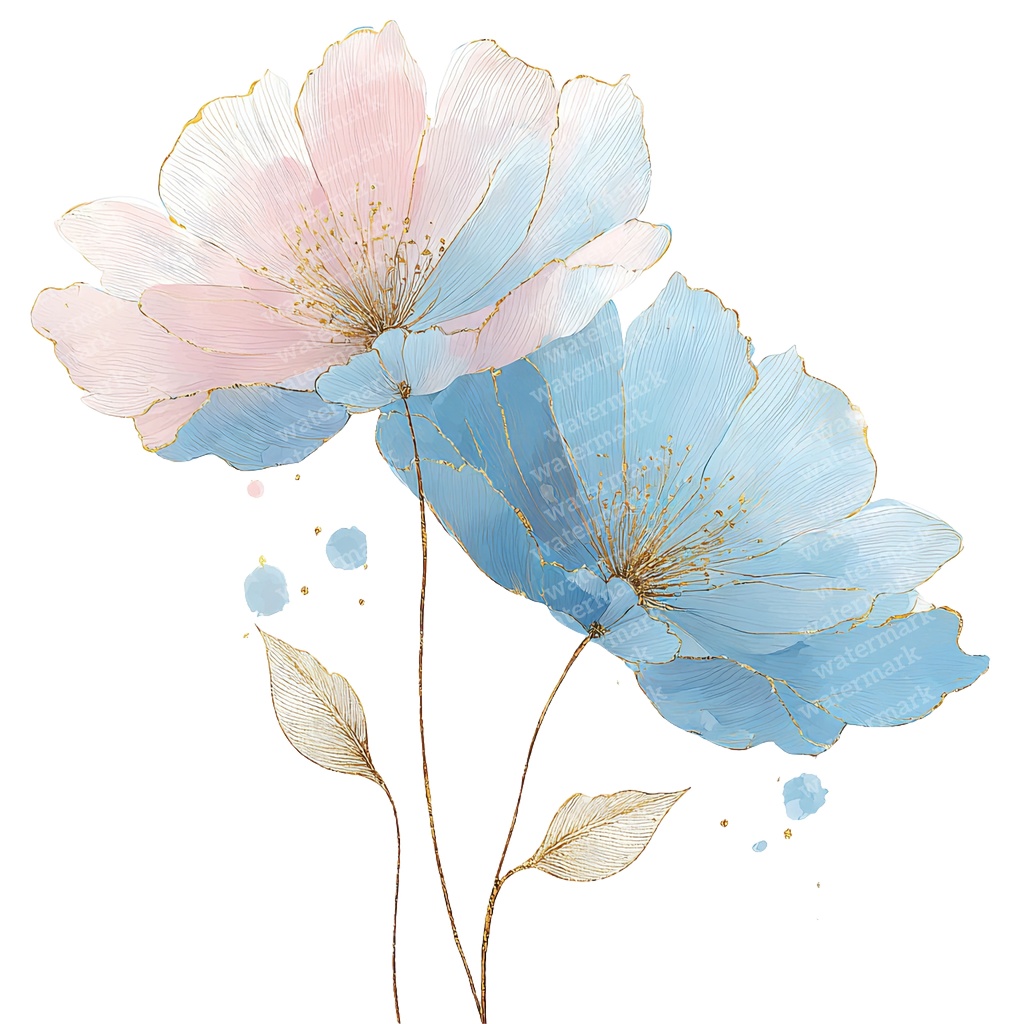 【商用利用可】フローラル水彩クリップアート20点セット|高解像度・透過PNG|花・ボタニカル素材|ペーパークラフト・ジャンクジャーナル素材