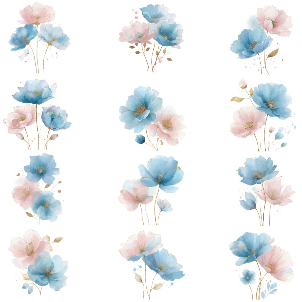 【商用利用可】フローラル水彩クリップアート20点セット|高解像度・透過PNG|花・ボタニカル素材|ペーパークラフト・ジャンクジャーナル素材
