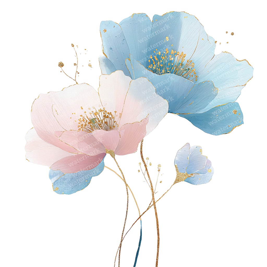 【商用利用可】フローラル水彩クリップアート20点セット|高解像度・透過PNG|花・ボタニカル素材|ペーパークラフト・ジャンクジャーナル素材