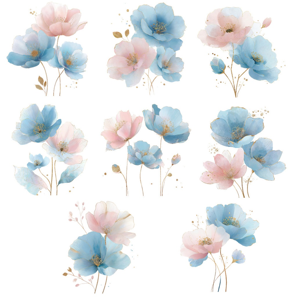 【商用利用可】フローラル水彩クリップアート20点セット|高解像度・透過PNG|花・ボタニカル素材|ペーパークラフト・ジャンクジャーナル素材