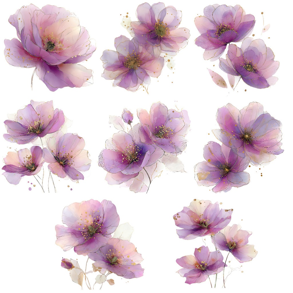 【商用利用可】フローラル水彩クリップアート20点セット|高解像度・透過PNG|花・ボタニカル素材|ペーパークラフト・ジャンクジャーナル素材