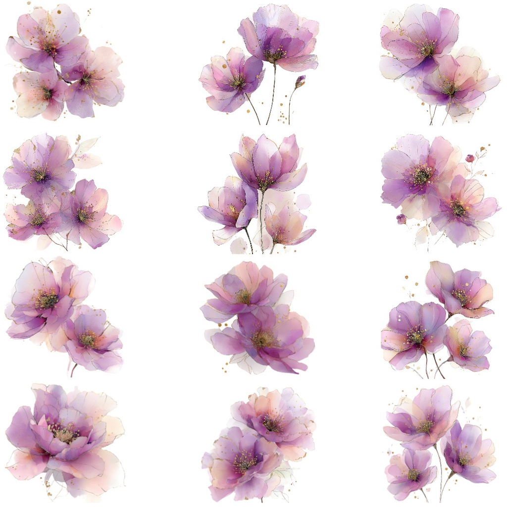 【商用利用可】フローラル水彩クリップアート20点セット|高解像度・透過PNG|花・ボタニカル素材|ペーパークラフト・ジャンクジャーナル素材