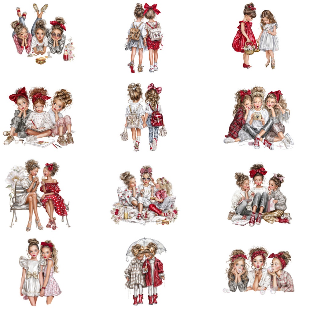 【商用利用可】女の子のお友達の水彩クリップアート20点セット|高解像度・透過PNG|キッズ・ファンタジー素材|ペーパークラフト・ジャンクジャーナル素材