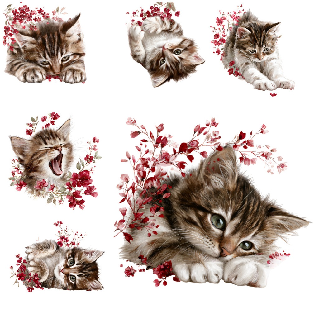 【商用利用可】遊ぶ子猫の水彩クリップアート20点セット|高解像度・透過PNG|猫・アニマル素材|ペーパークラフト・ジャンクジャーナル素材