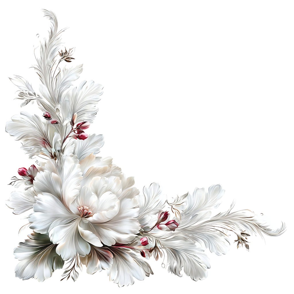 ミニマル水彩フラワーコーナーフレームPNG|ウェディング招待状用花柄ボーダー・大余白デザイン・手帳素材