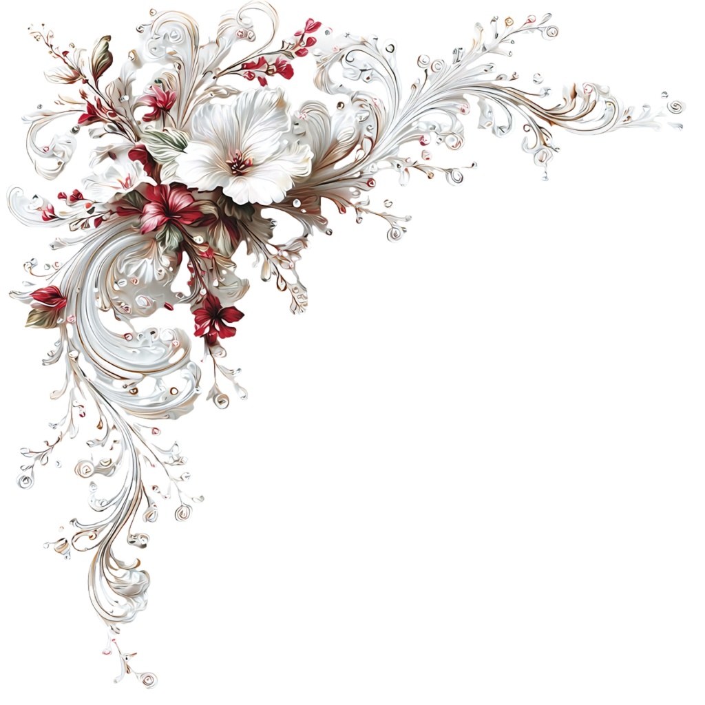 ミニマル水彩フラワーコーナーフレームPNG|ウェディング招待状用花柄ボーダー・大余白デザイン・手帳素材