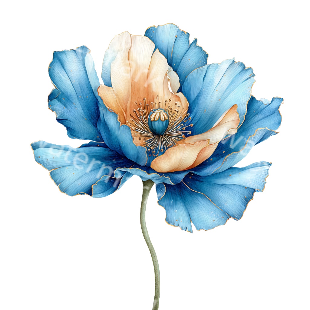 青い花クリップアートPNG30点セット|水彩フラワー素材・ボタニカルイラスト・ジャンクジャーナル・ペーパークラフト向け