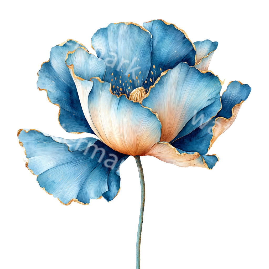 青い花クリップアートPNG30点セット|水彩フラワー素材・ボタニカルイラスト・ジャンクジャーナル・ペーパークラフト向け