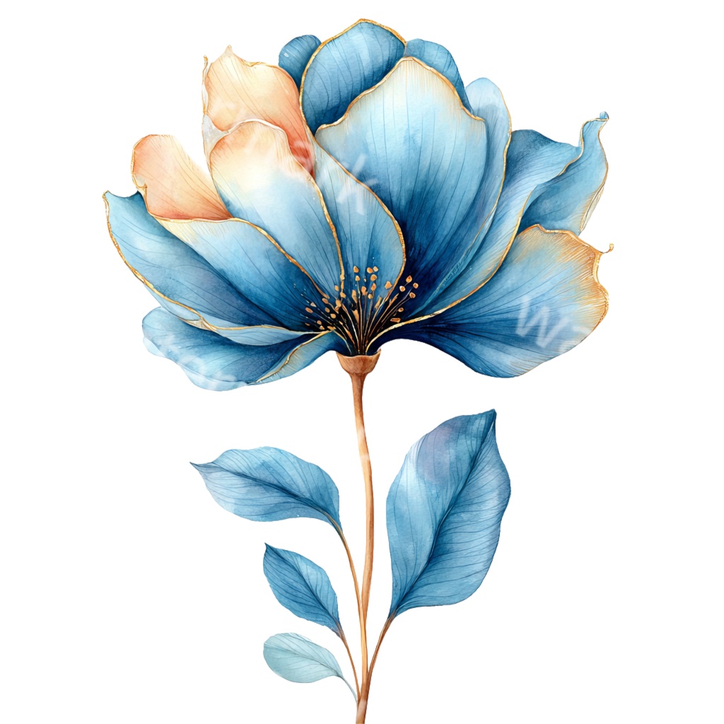 青い花クリップアートPNG30点セット|水彩フラワー素材・ボタニカルイラスト・ジャンクジャーナル・ペーパークラフト向け