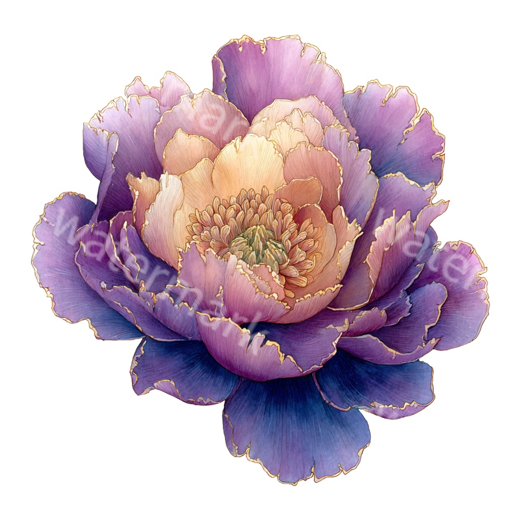 紫の花クリップアートPNG40点セット|水彩フラワー素材・ボタニカルイラスト・ジャンクジャーナル・ペーパークラフト向け