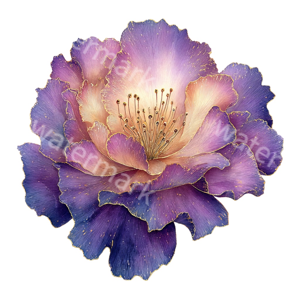 紫の花クリップアートPNG40点セット|水彩フラワー素材・ボタニカルイラスト・ジャンクジャーナル・ペーパークラフト向け