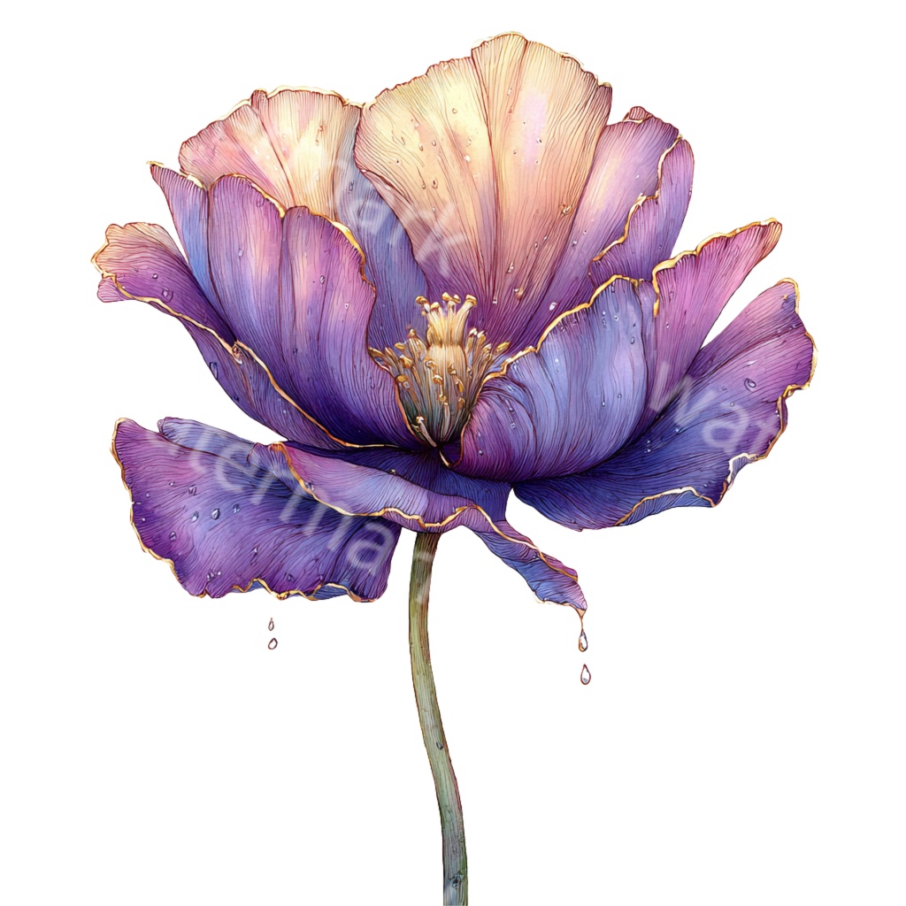 紫の花クリップアートPNG40点セット|水彩フラワー素材・ボタニカルイラスト・ジャンクジャーナル・ペーパークラフト向け
