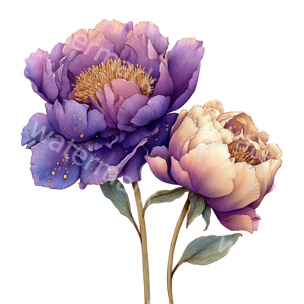 紫の花クリップアートPNG40点セット|水彩フラワー素材・ボタニカルイラスト・ジャンクジャーナル・ペーパークラフト向け