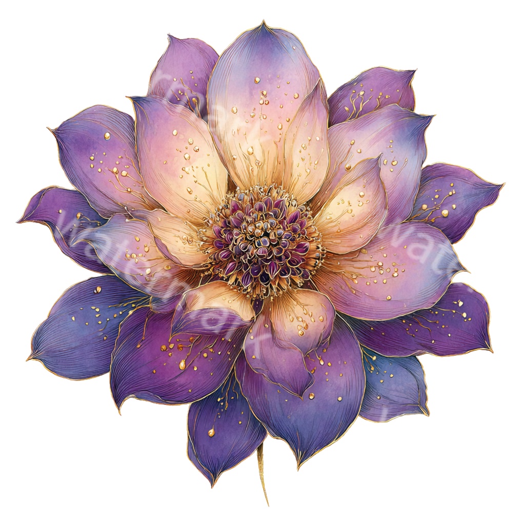 紫の花クリップアートPNG40点セット|水彩フラワー素材・ボタニカルイラスト・ジャンクジャーナル・ペーパークラフト向け