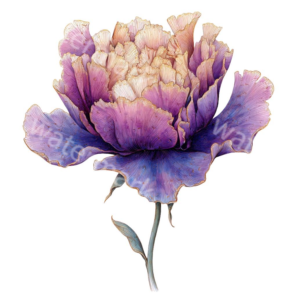 紫の花クリップアートPNG40点セット|水彩フラワー素材・ボタニカルイラスト・ジャンクジャーナル・ペーパークラフト向け