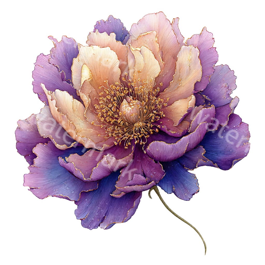 紫の花クリップアートPNG40点セット|水彩フラワー素材・ボタニカルイラスト・ジャンクジャーナル・ペーパークラフト向け