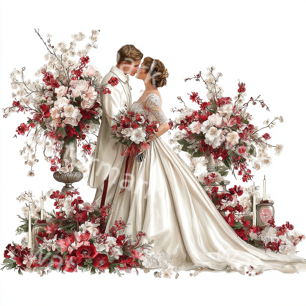 ウェディングクリップアートJPG35点セット|水彩ブライダル素材・結婚式イラスト・ジャンクジャーナル・ペーパークラフト向け