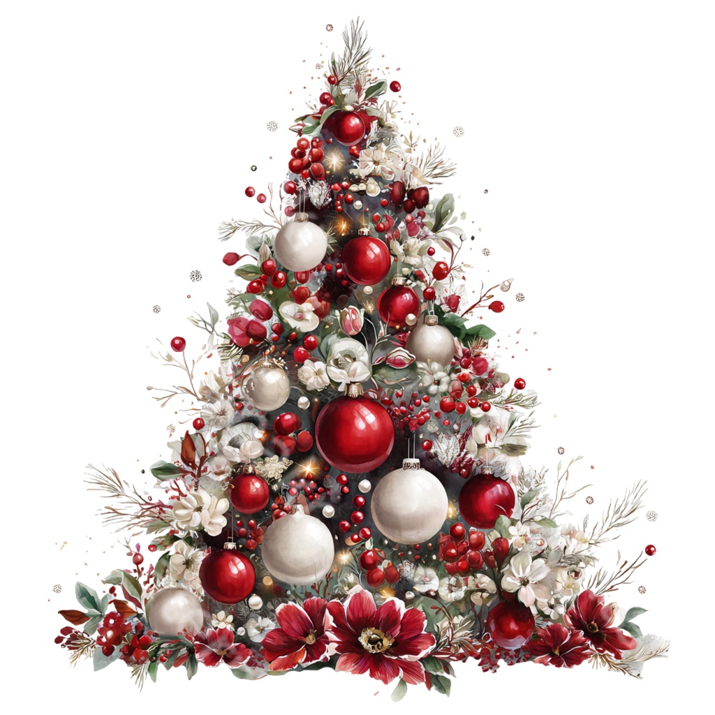 クリスマスツリークリップアートPNG37点セット|水彩ホリデーツリー素材・ジャンクジャーナル・ペーパークラフト向け