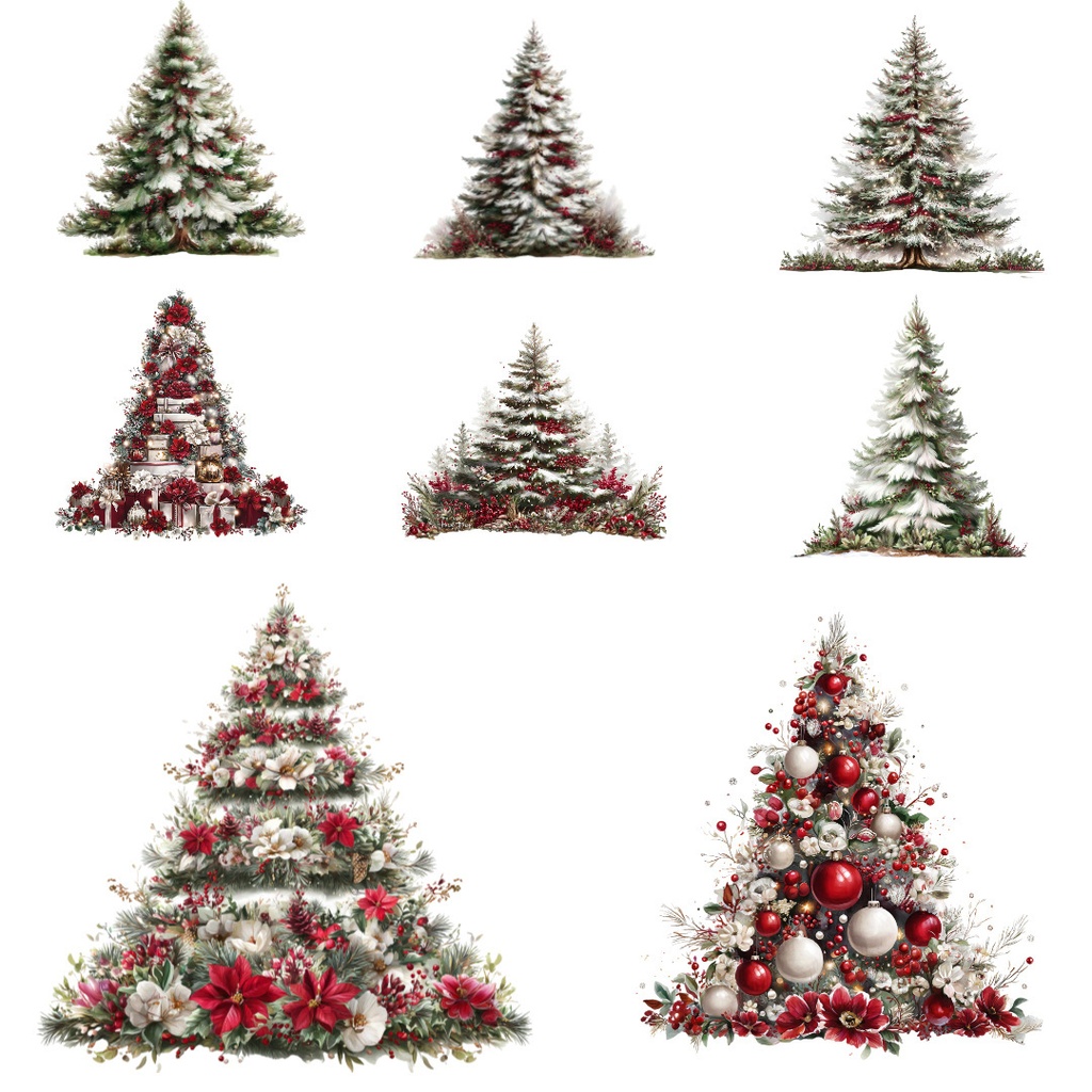 クリスマスツリークリップアートPNG37点セット|水彩ホリデーツリー素材・ジャンクジャーナル・ペーパークラフト向け